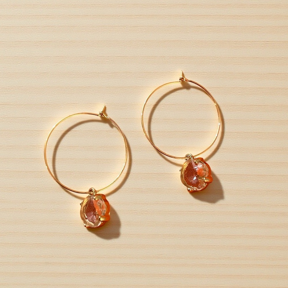 Gold Hoop Earrings with Champagne Gemstone